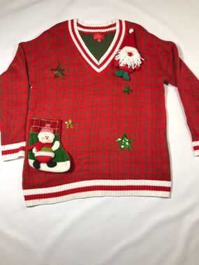 Joyland Womens Ugly Christmas Sweater Size Xl Red Stocking Sequins Santa